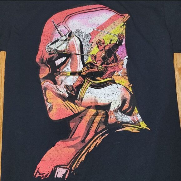 Deadpool Riding Unicorn Black T-Shirt Official Disney Marvel Mens Size Medium - Picture 2 of 4